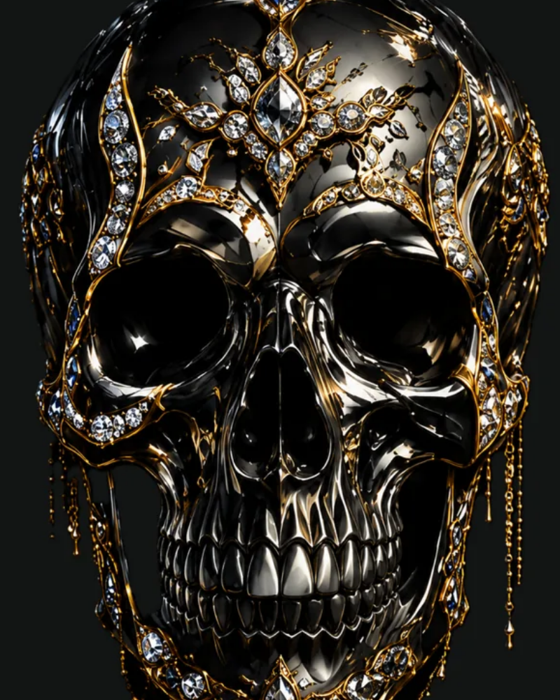 Caveira preta e dourada