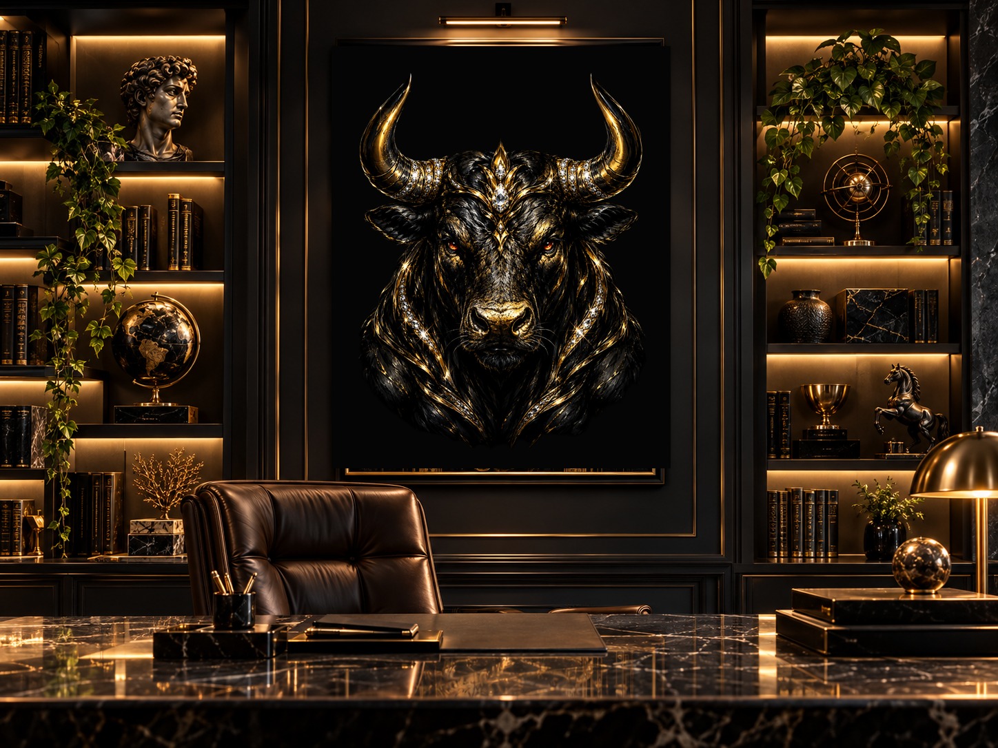 Arte de touro Black & Gold em escritório